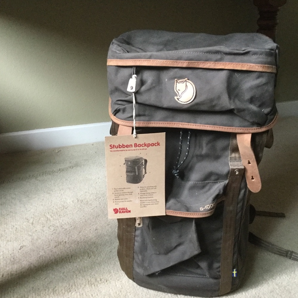 Fjallraven NWT Stubben Backpack L dark olive with two custom optional sidebags